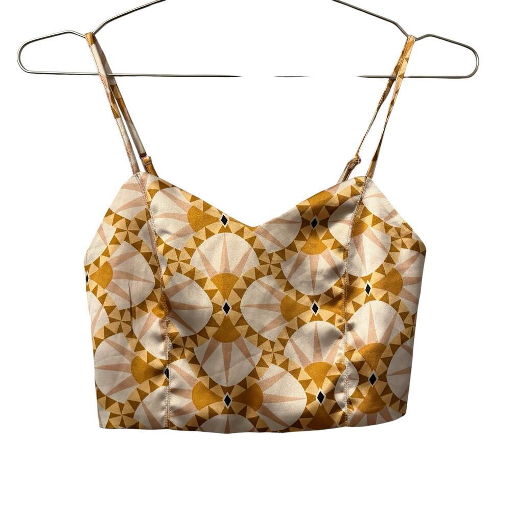 House of Harlow 1960 Sun Geometric Spaghetti Strap Crop Satin Tank XS